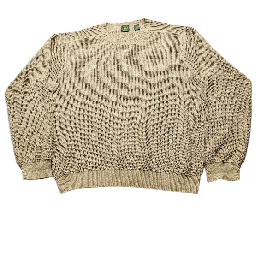 Timberland Sweater Mens XXL Brown Waffle Knit Long Sleeve Crew Neck Pullover